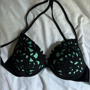 Teal & Black Shade & Shore Bikini Top 34B